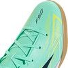 Grüner Fußballschuh mit schwarzem F50-Schriftzug und gelben Streifen.
