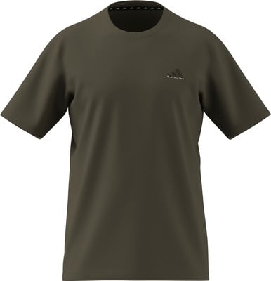 Dunkelgrünes Adidas-T-Shirt mit Logo auf der Brust. Dunkelgrünes Adidas-T-Shirt mit Logo auf der Brust.