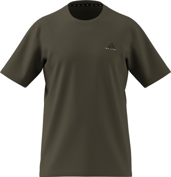 Dunkelgrünes Adidas-T-Shirt mit Logo auf der Brust.