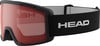 Skibrille mit roter Linse und schwarzem Gurt mit HEAD-Logo.