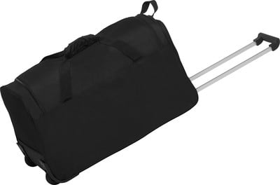 Schwarze Reisetasche auf Rädern mit Teleskopgriff. Schwarze Reisetasche auf Rädern mit Teleskopgriff.
