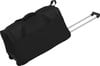 Schwarze Reisetasche auf Rädern mit Teleskopgriff.
