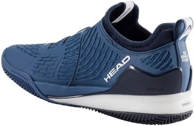 Blauer HEAD Tennisschuh mit weißem Logo und Aufschrift 'NO BREAK POINT'.
