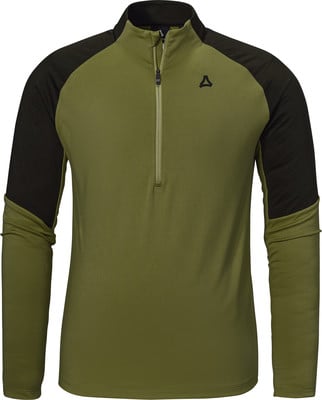 Grünes Herren-Langarmshirt mit halbem Reißverschluss und Logo. Grünes Herren-Langarmshirt mit halbem Reißverschluss und Logo.