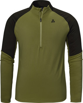 Grünes Herren-Langarmshirt mit halbem Reißverschluss und Logo.