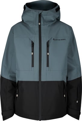 Graue Herrenjacke mit schwarzem Unterteil und Active Rebel Logo.