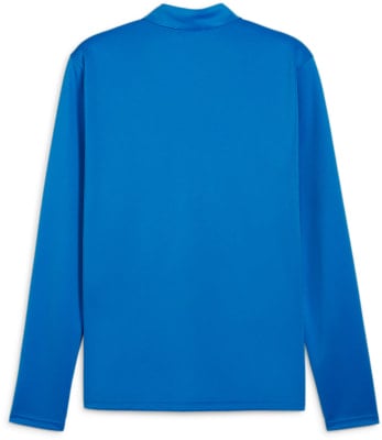 Blaues Langarmshirt mit Stehkragen und Reißverschluss.