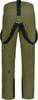 Grüne Hose mit schwarzen Hosenträgern und dunklem Logo am Bein.