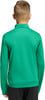 Grüner Pullover mit langen Ärmeln und Stehkragen, Rückansicht.