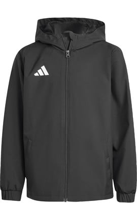 Schwarze Adidas Herrenjacke mit Kapuze und Logo auf der linken Brust. Schwarze Adidas Herrenjacke mit Kapuze und Logo auf der linken Brust.