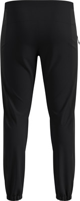 Schwarze Hose mit Logo auf der linken Seite und Reißverschluss rechts. Schwarze Hose mit Logo auf der linken Seite und Reißverschluss rechts.