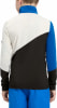 Rückansicht einer Kinderjacke mit Farbblockierung in Weiß, Schwarz und Blau.