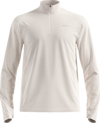 Beige Herrenpullover mit langen Ärmeln und kurzem Reißverschluss am Kragen.