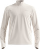 Beige Herrenpullover mit langen Ärmeln und kurzem Reißverschluss am Kragen.