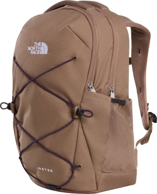 Brauner The North Face Jester Rucksack mit lila Schnürung und Netztasche. Brauner The North Face Jester Rucksack mit lila Schnürung und Netztasche.
