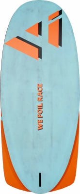 Blaues Brett mit orangefarbenen geometrischen Formen und Schriftzug Blaues Brett mit orangefarbenen geometrischen Formen und Schriftzug