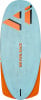 Blaues Brett mit orangefarbenen geometrischen Formen und Schriftzug