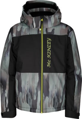 Mc Kinley Skijacke für Jungen mit Camouflage-Muster und neonfarbenem Reißverschluss. Mc Kinley Skijacke für Jungen mit Camouflage-Muster und neonfarbenem Reißverschluss.