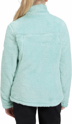 Rückansicht einer helltürkisen Fleecejacke mit langen Ärmeln. Rückansicht einer helltürkisen Fleecejacke mit langen Ärmeln.
