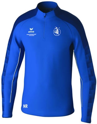 Blaue Sportjacke mit Logo und der Aufschrift NR am Saum.