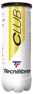 Weiße Dose mit Tennisbällen, Tecnifibre-Logo und Aufschrift CLUB. Weiße Dose mit Tennisbällen, Tecnifibre-Logo und Aufschrift CLUB.
