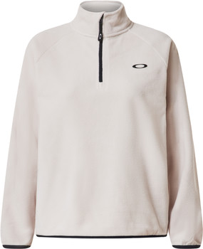 Hellbeige Oakley Fleecejacke mit kurzem Reißverschluss und Logo.