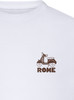 Weißes T-Shirt mit braunem Roller-Aufdruck und Schriftzug ROME.