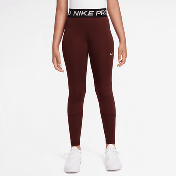 Mädchen-Leggings von Nike Pro in Dunkelweinrot mit Logo.