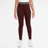 Mädchen-Leggings von Nike Pro in Dunkelweinrot mit Logo.