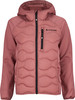 Eine rosafarbene Steppjacke mit Kapuze und schwarzem Reißverschluss, mit Active Rebel Logo.