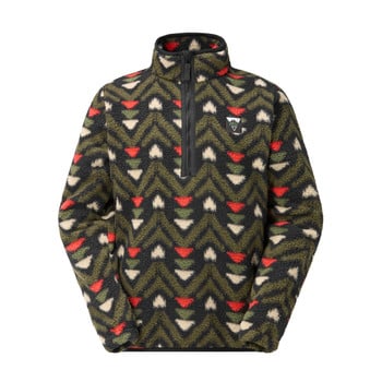 Grüner Fleece-Pullover mit Reißverschluss und Muster