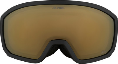 Alpina Skibrille mit verspiegelter Goldlinse und schwarzem Rahmen. Alpina Skibrille mit verspiegelter Goldlinse und schwarzem Rahmen.
