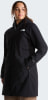 Schwarze Damenjacke von The North Face mit Kapuze und Logo auf der Brust.