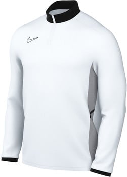Weißes Nike Sweatshirt mit schwarzem Kragen und Logo, mit grauen Seitenteilen.