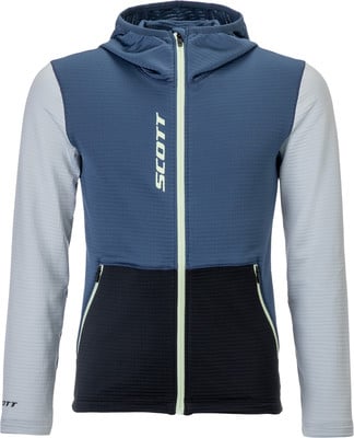 Blaue Herrenjacke mit hellem Kragen und hellgrauen Ärmeln.