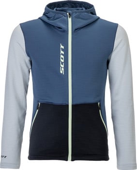 Blaue Herrenjacke mit hellem Kragen und hellgrauen Ärmeln.