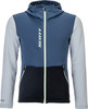 Blaue Herrenjacke mit hellem Kragen und hellgrauen Ärmeln.