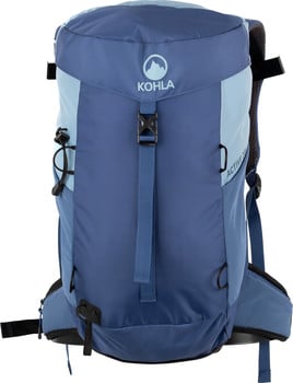 Blauer Kohla Rucksack mit Berg-Logo und Gurten.
