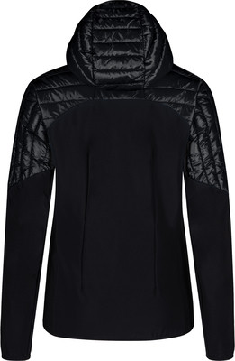 Schwarze gesteppte Kapuzenjacke mit langen Ärmeln. Schwarze gesteppte Kapuzenjacke mit langen Ärmeln.