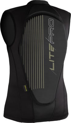 Schwarze Weste mit Rückenschutz und LITE PRO Logo auf dem Rücken. Schwarze Weste mit Rückenschutz und LITE PRO Logo auf dem Rücken.