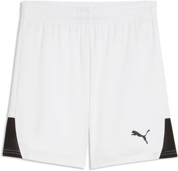 Weiße Shorts mit schwarzen Details und Puma-Logo.