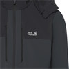 Detail einer Jack Wolfskin Jacke mit Logo und Reißverschluss.