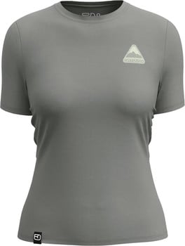 Graues Damen-T-Shirt mit kurzen Ärmeln und Berglogo.