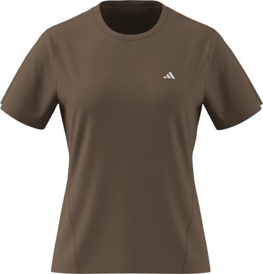 Braunes T-Shirt mit kurzen Ärmeln und Adidas-Logo auf der Brust. Braunes T-Shirt mit kurzen Ärmeln und Adidas-Logo auf der Brust.