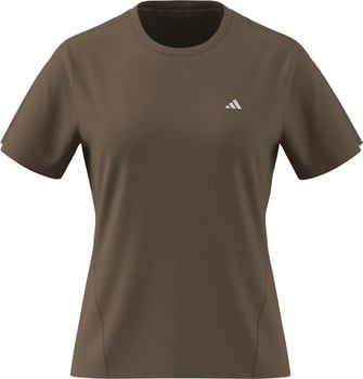 Braunes T-Shirt mit kurzen Ärmeln und Adidas-Logo auf der Brust.